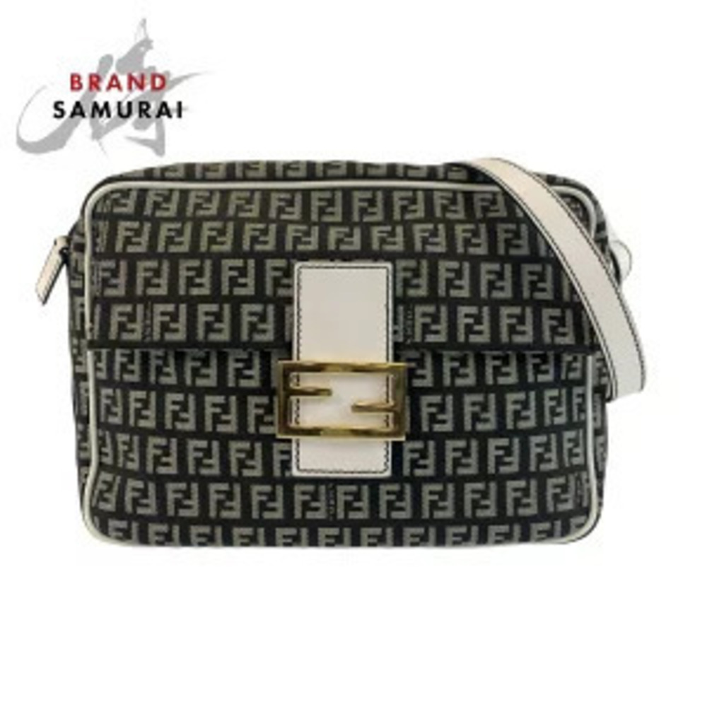 Fendi Zucchino Mamma black white canvas leather shoulder bag pouch